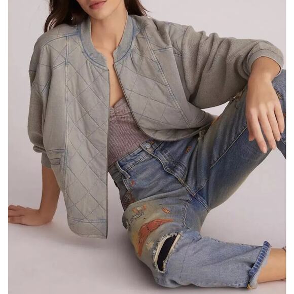 Pilcro And The Letterpress Anthropologie Quilted Bomber Jacket Top XS Grunge - Picture 3 of 14